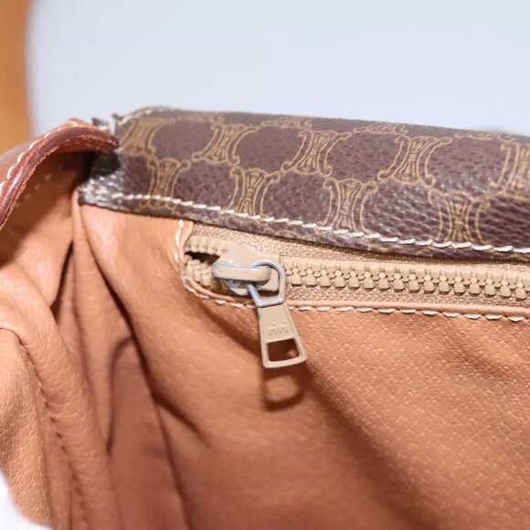 CELINE Macadam Canvas Circle Shoulder Bag PVC Leather Brown Gold Auth - Picture 14 of 16